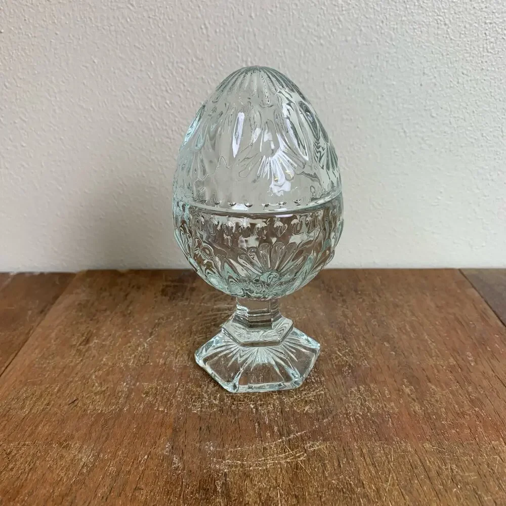 HOMCO Home‎ Interiors Crystal Clear Glass Egg Pedestal Stand Trinket Dish